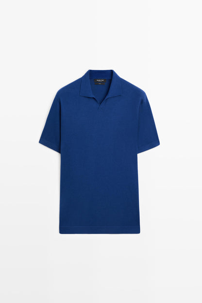 100% Cotton V-Neck Knit Polo Shirt