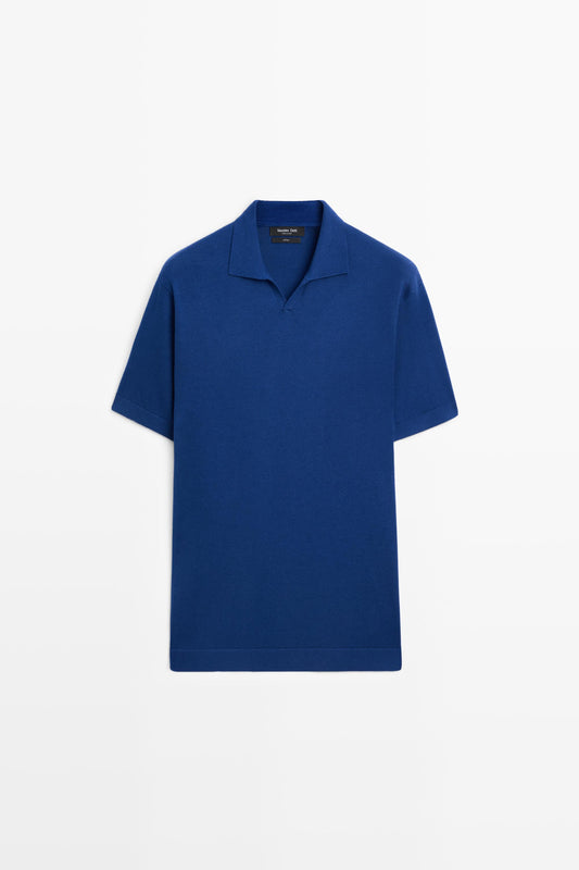 100% Cotton V-Neck Knit Polo Shirt