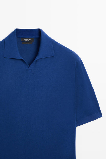 100% Cotton V-Neck Knit Polo Shirt