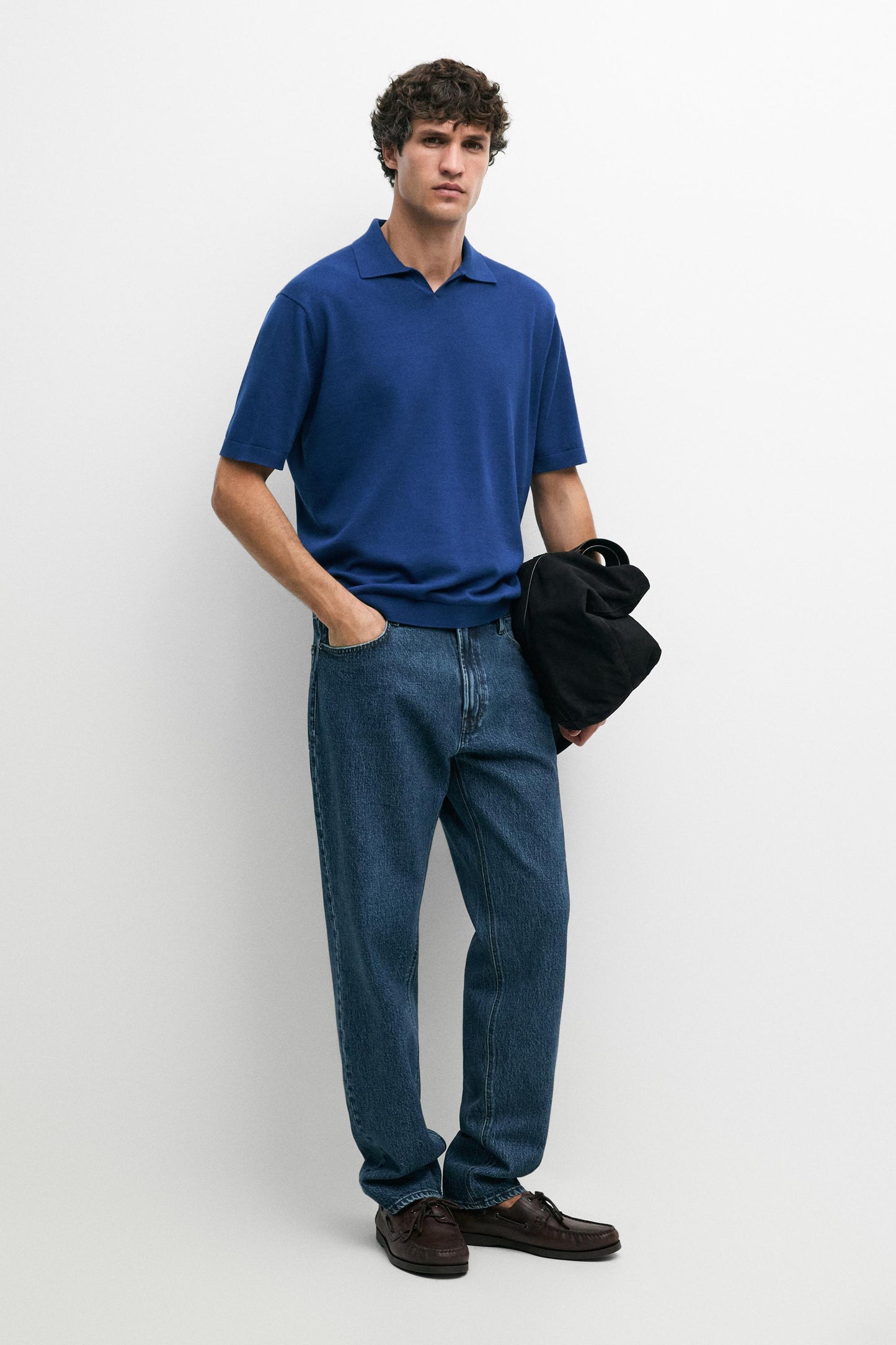 100% Cotton V-Neck Knit Polo Shirt