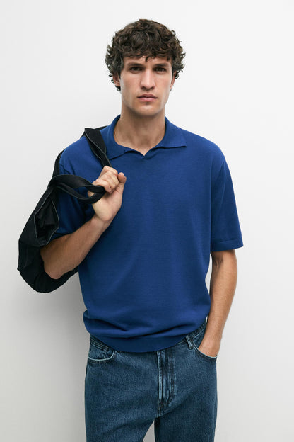 100% Cotton V-Neck Knit Polo Shirt