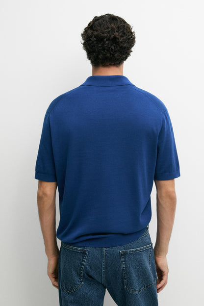 100% Cotton V-Neck Knit Polo Shirt