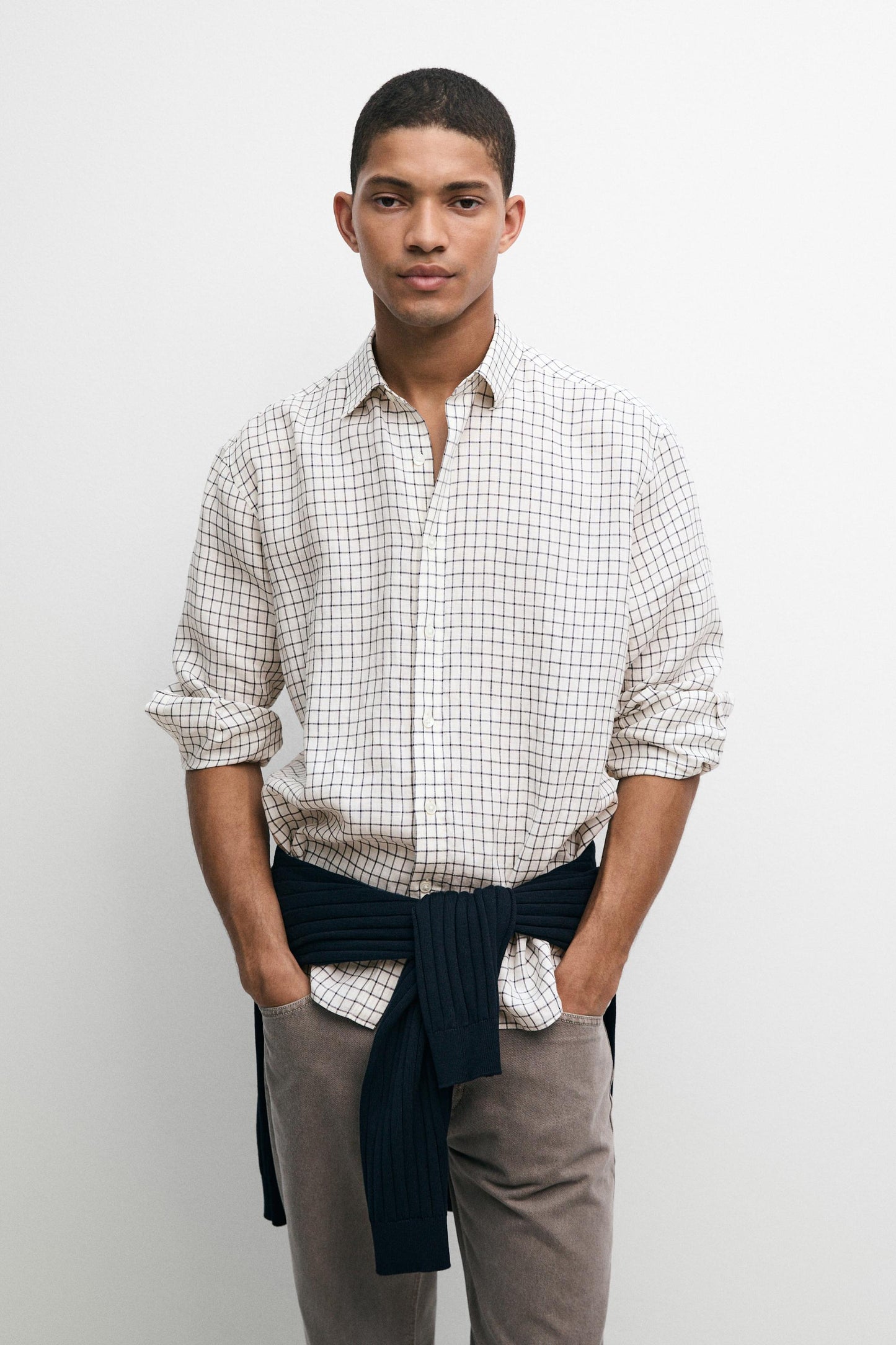 Regular Fit Plaid Linen Shirt