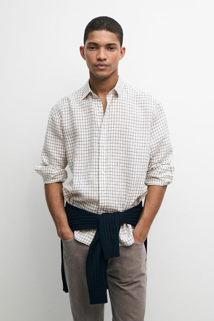 Regular Fit Plaid Linen Shirt